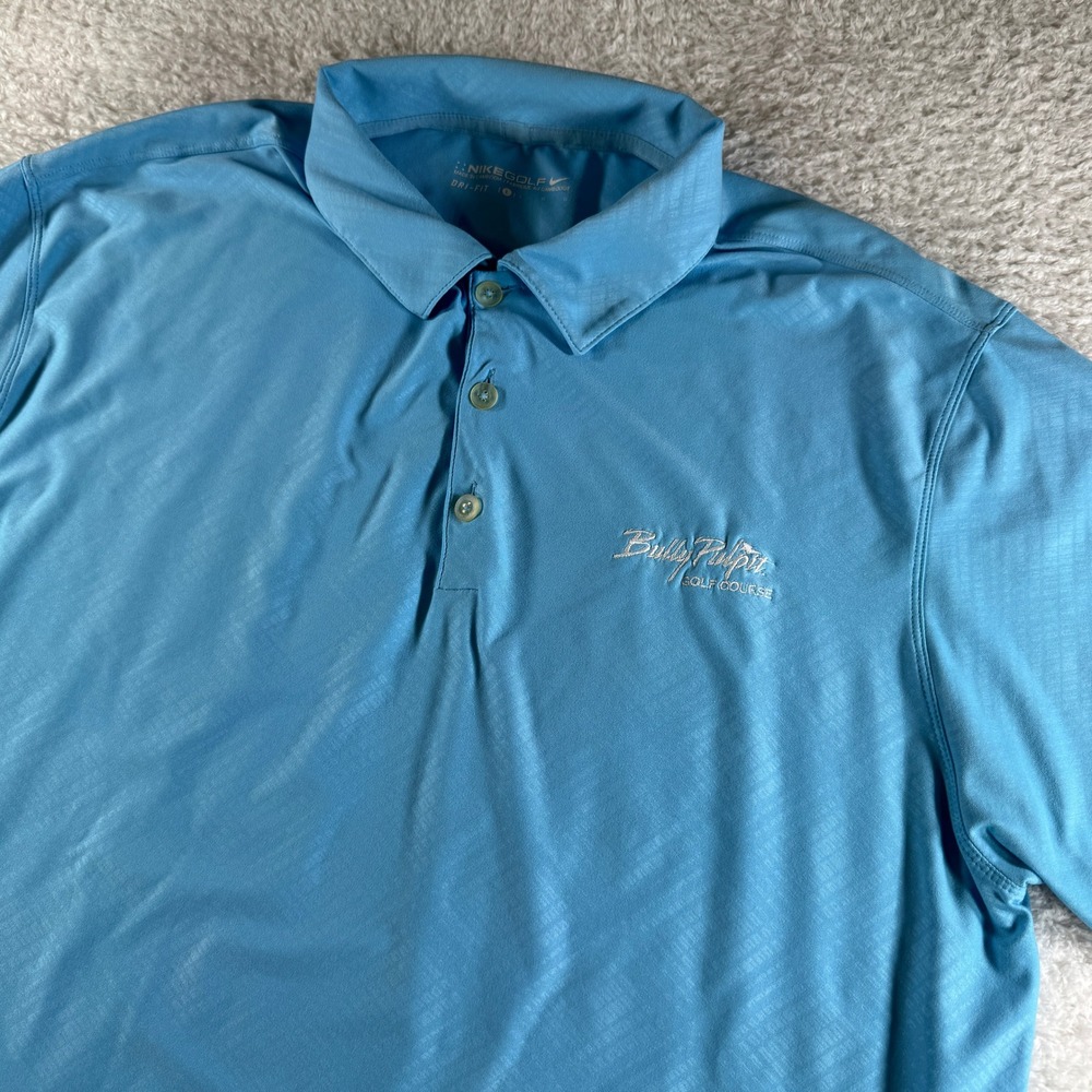 Nike Polo Shirt Mens Large Blue Used Bully Pulpit Golf Course Dri-FIT Athletic
